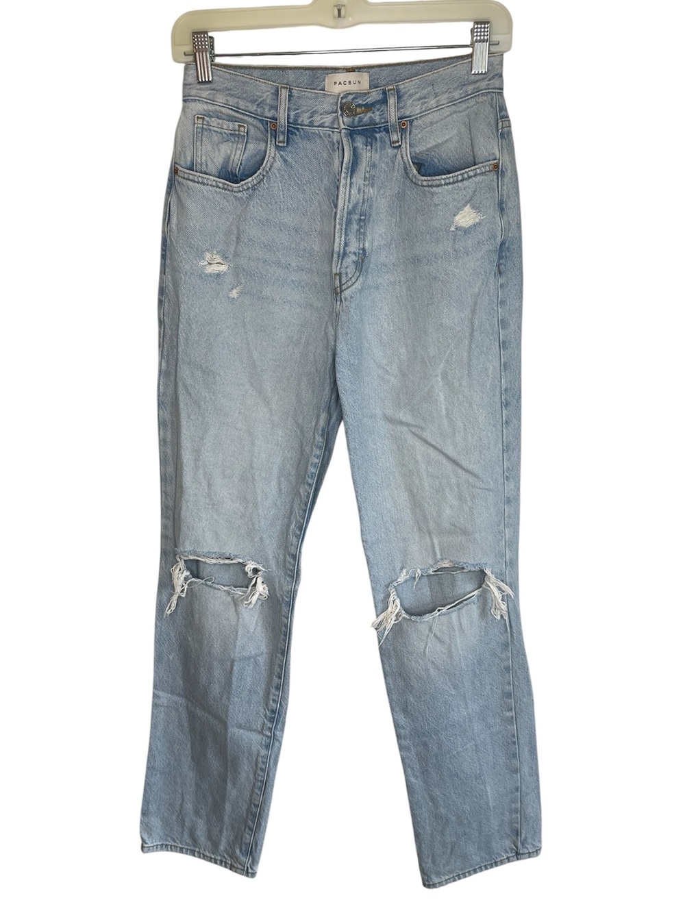 PacSun Dad Jean Light Blue Distressed Straight Leg Button Fly Jeans